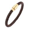 Retro Men Brown Leather Bracelet Charm Gold Color Clasp Bangles Jewelry Birthday Gift