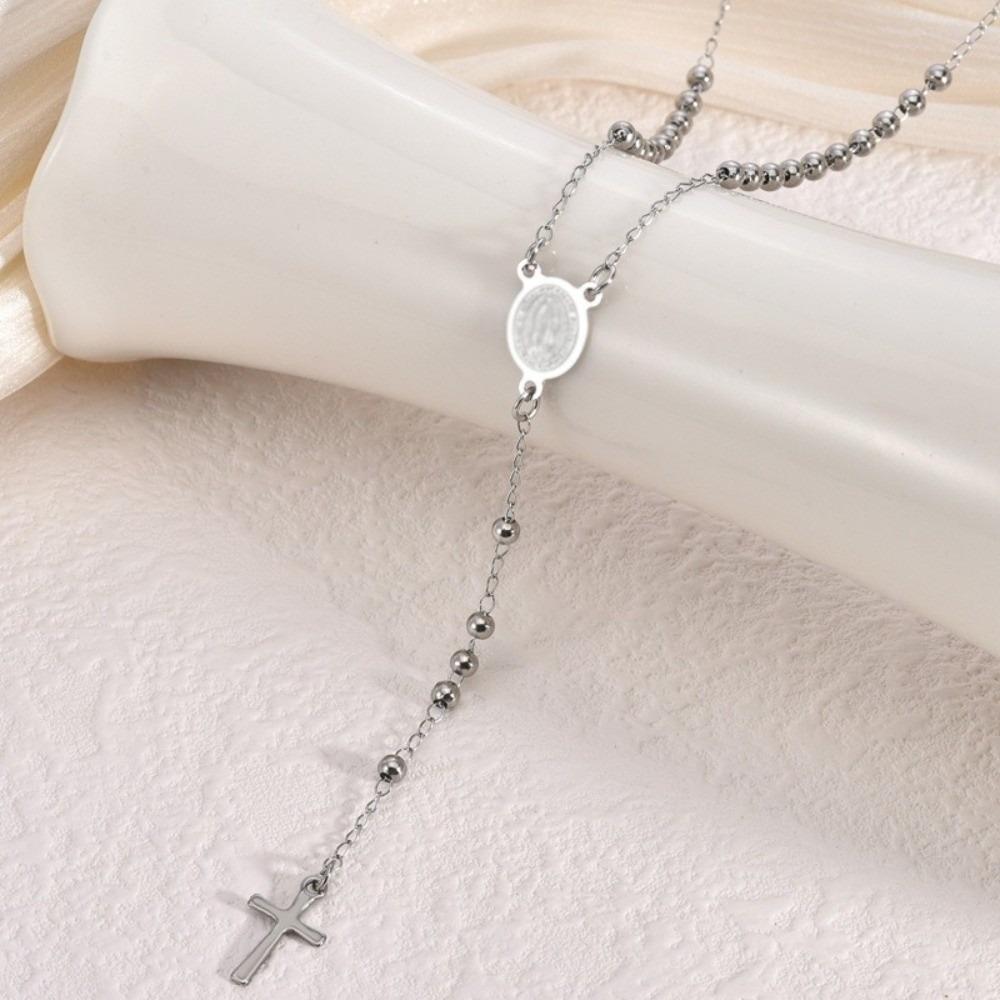 Clavicle Length Rosary Necklace Tassel Chain Cross Pendant Necklace Cross Necklace  Prayer Jewelry