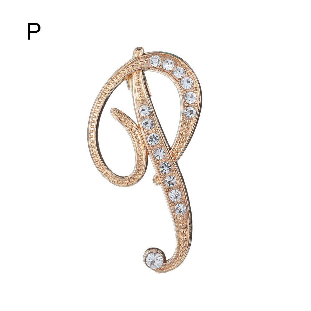 Suit Collar Accessories 26 English Letters Rhinestone Clip Initial Lapel Pin Crystal Letter Brooch