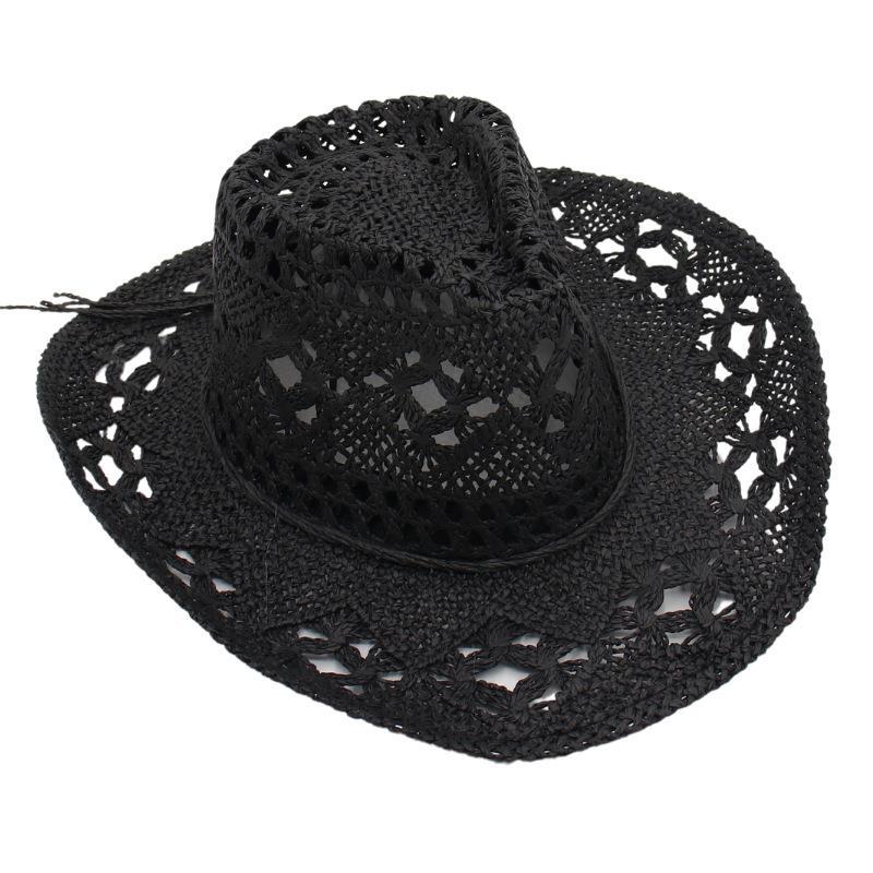 Rolled Beach Hat Western Cowboy Hat Hollow Sun Hat Straw Hat Ins Wind Jazz Hat Men and Women