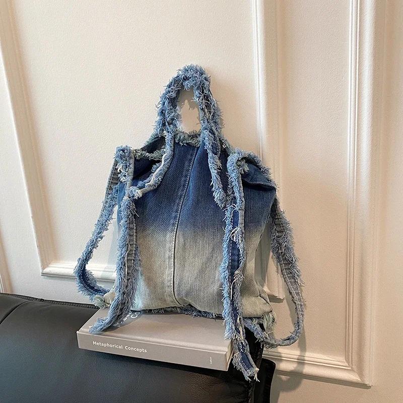 Вместительные джинсовые молодежные сумки через плечо для женщин, универсальные сумки через плечо, простые подвесные сумки, высокое качество, новые