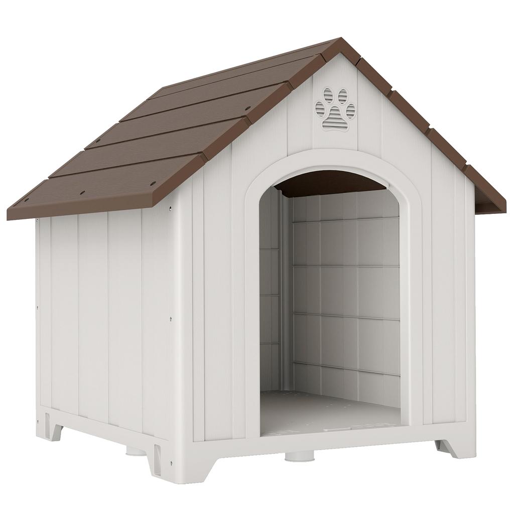 Outdoor Dog Kennel, Waterproof Polypropylene Dog House, Ventilated, Raised Floor, Light Grey