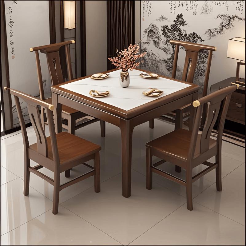 Mengzhang Solid Wood Slab Square Dining Table Set