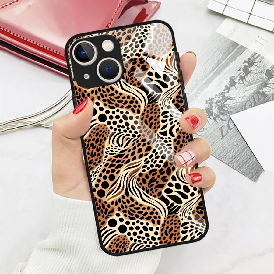 Стеклянный чехол для телефона для iPhone 17 Pro Max Air 16 XR 13 11 8 15 Plus 12 14 Леопардовый принт