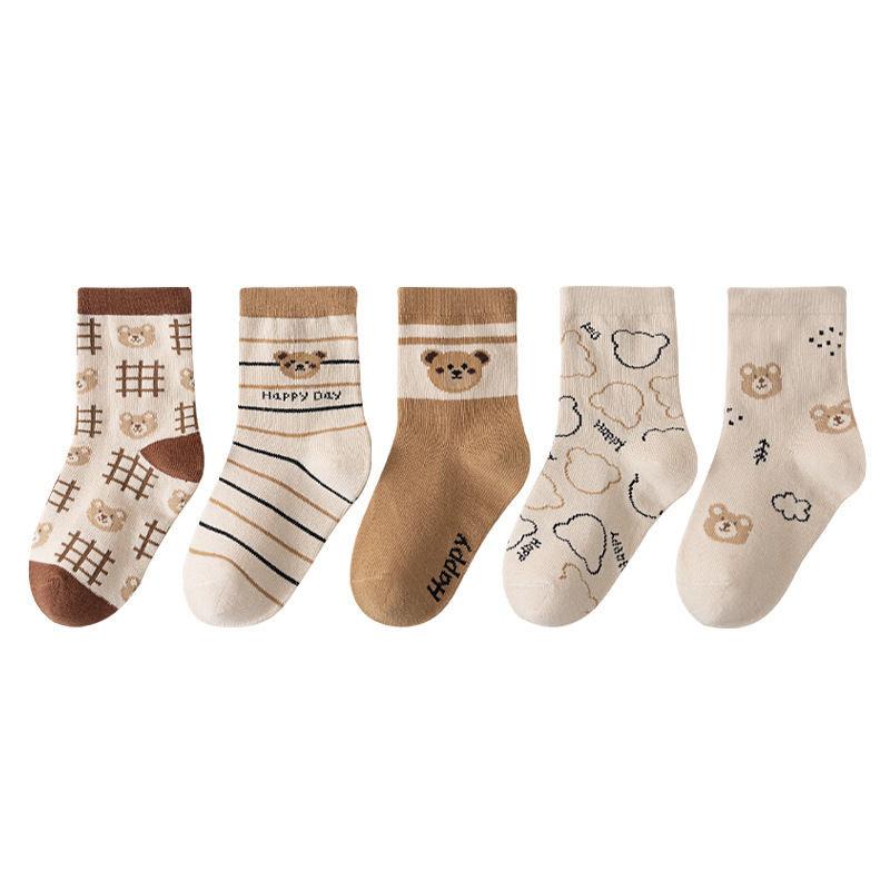 5 пар/комплект, спортивные модные носки для детей, мальчиков, простые полосатые детские школьные носки с буквой R, весна-осень, носки для детей 4-15 лет