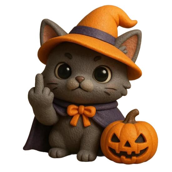 Halloween Cat Figurine Middle Finger Mini Cat Statue Desktop Wizard Hat Cat Ornament for Home Desk Shelf Mantel Party Decoration