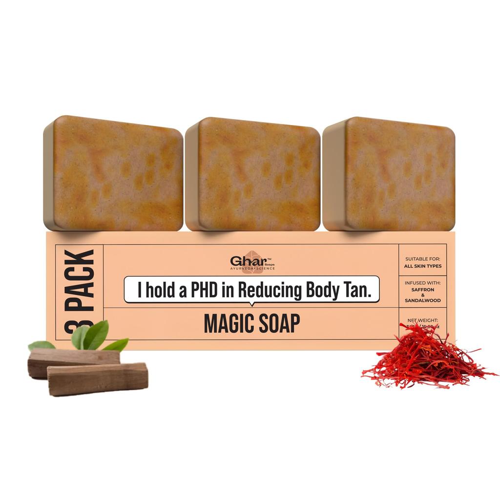 Ghar Soaps Sandalwood & Saffron Magic Soaps For Bath (300 Gms Pack Of 3) | Paraben Free | Skin Brightening Soap For Men & Women