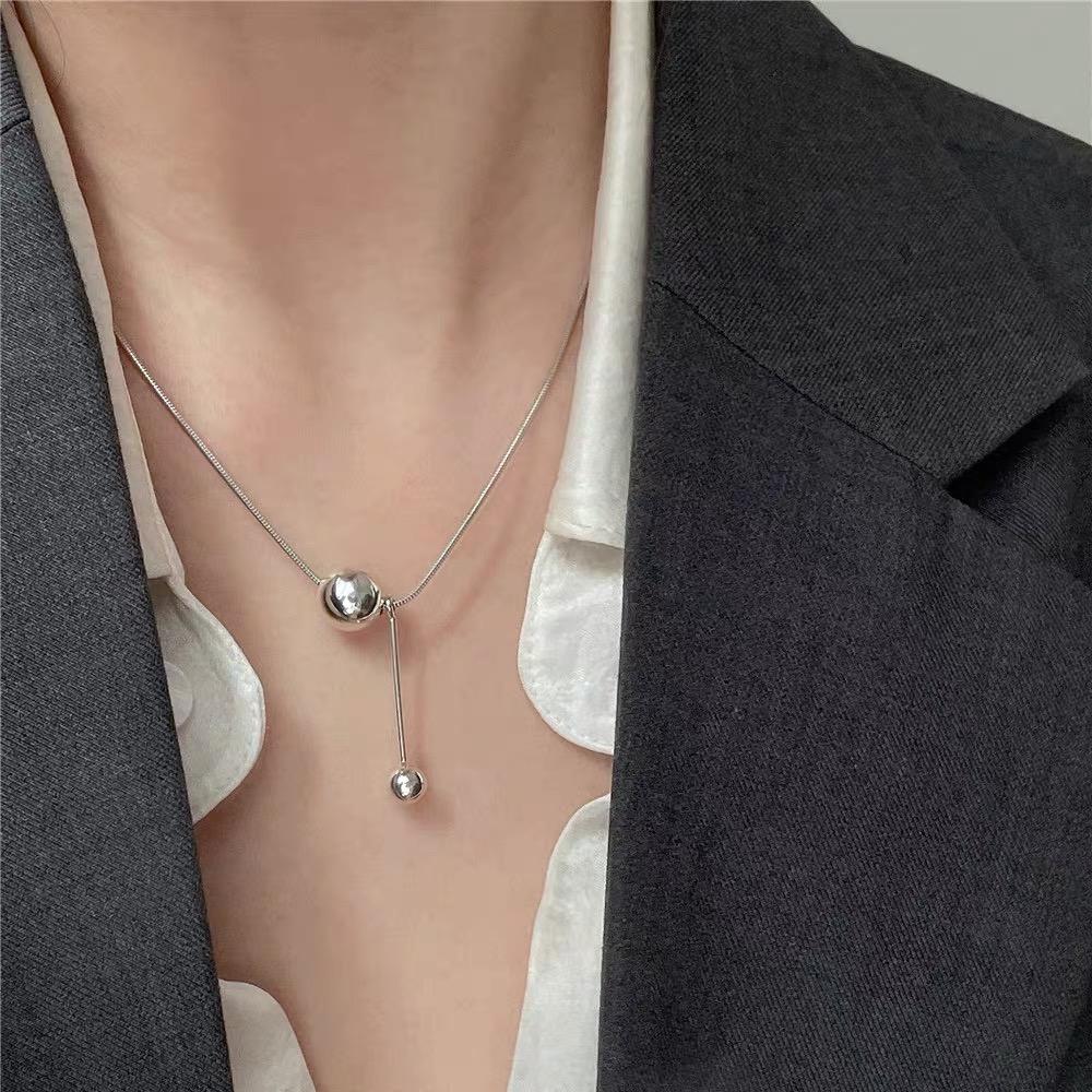 Silver color Sparkling Clavicle Chain Ball Choker Necklace For Women Rond Tassel Fine Jewelry Wedding Party Birthday Gift