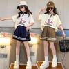 Летний комплект одежды для девочек-подростков, детская футболка с лацканами и юбки со складками, костюм для школьников, школьная одежда с короткими рукавами и верхом и низом