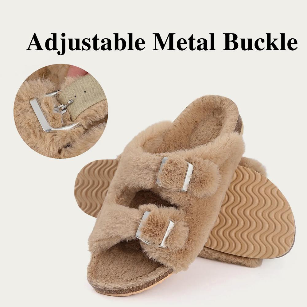Goosecret Fuzzy Cork Footbed Mules Men Fashion Suede Flats Slippers Slip On Winter Potato Shoes Women's Fur Cork Suede Clogs