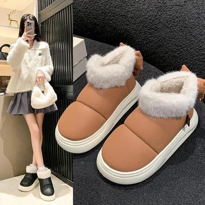 Женские зимние ботинки, теплые толстые ботинки по щиколотку, нескользящие, меховые, с бантом, хлопковые, удобные ботинки