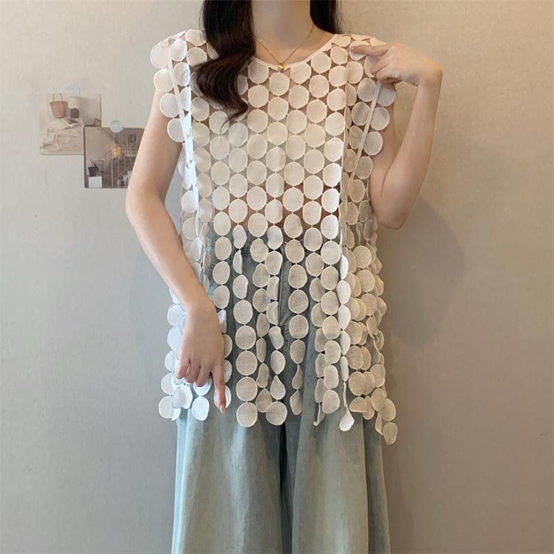 Dimanaf 2025 New T-Shirt Women Knitting Lace Vest Sleeveless Hollow Summer Style Basic Tops Tees Loose O-Neck