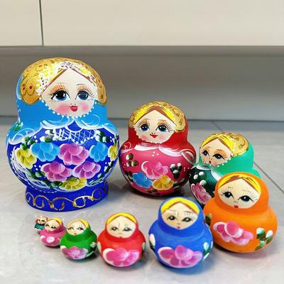 Русская расписная 10-слойная кукла-игрушка «Синий цветок» подарок сувенир высушенный на воздухе