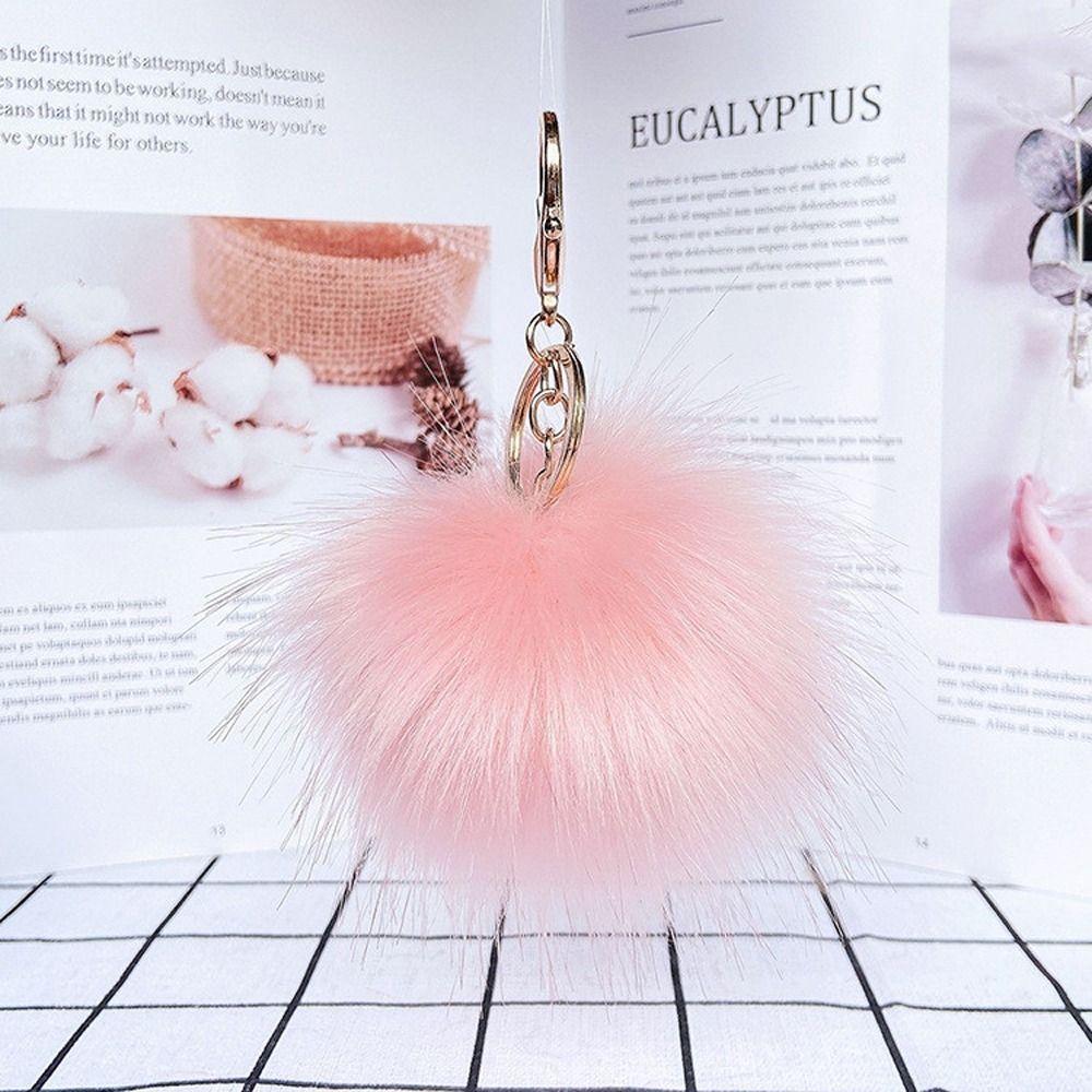 Metal Ring Fur Ball Keychain Fluffy Plush Ball Keychain Pom Pom Keyring  Bag Decoration