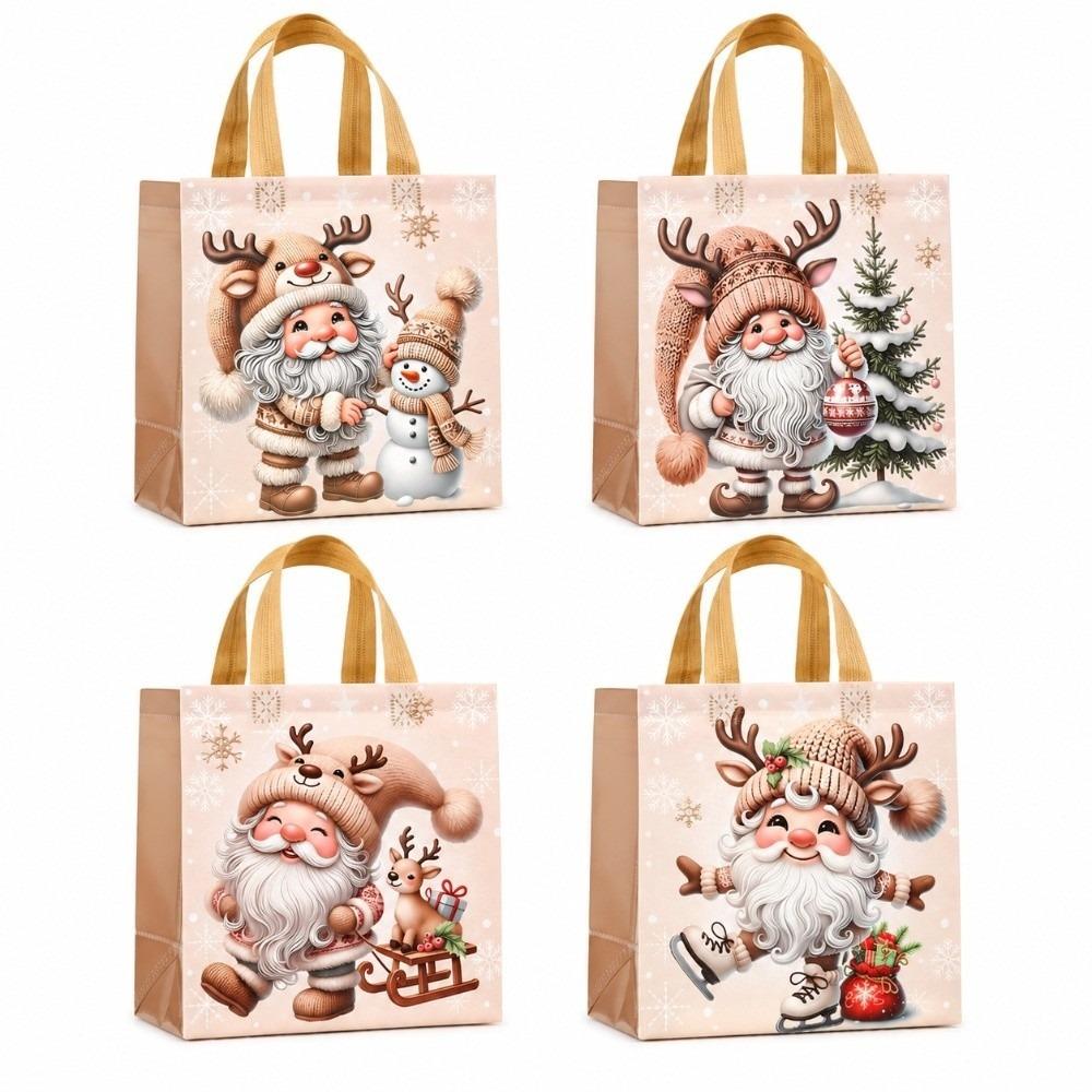 4pcs Non Woven Christmas Gift Bags Deer Xmas Present Handbag Christmas Tote Bags Women Girls