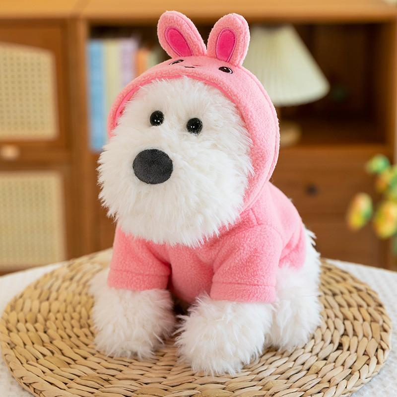 Adorable Plush Highland White Terrier Dog Toy Soft And Cuddly With Bee And Frog Outfits For Kids