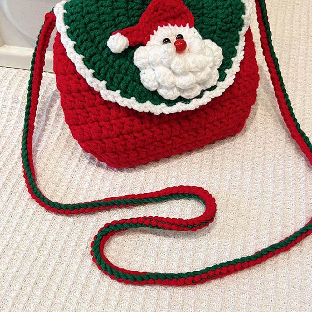 Bow Christmas Crossbody Bag Elk Deer Women's Knitted Bag Soft Woven Square Pouch Storage