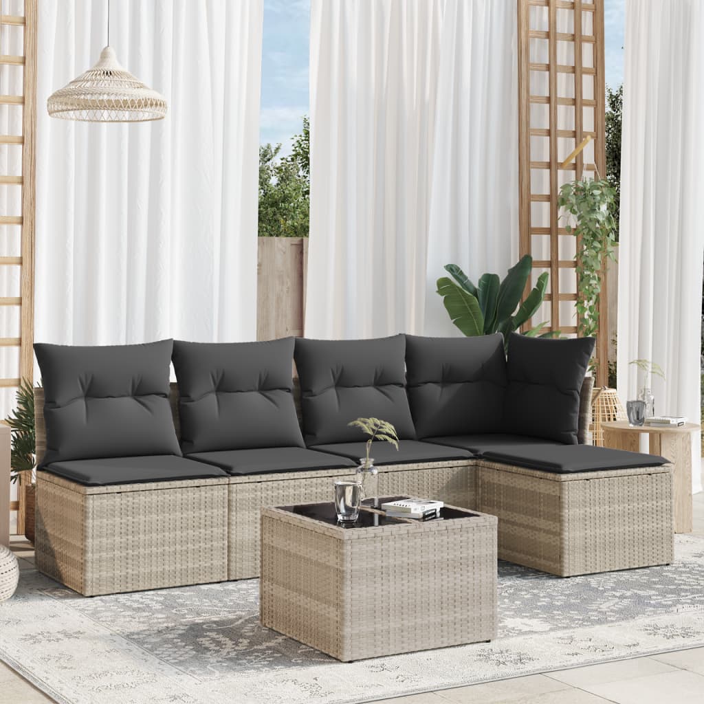 6 Piece Garden Sofa Set with Cushions Light Grey Poly Rattan