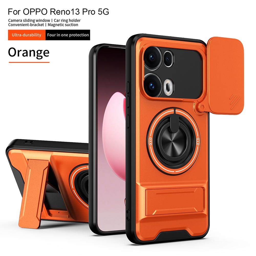 KEYSION Магнитный чехол для телефона OPPO Reno13 Pro 5G Reno13 F 5G Защита камеры со сдвижной крышкой Вертикальная подставка Кольцо Ударопрочный чехол