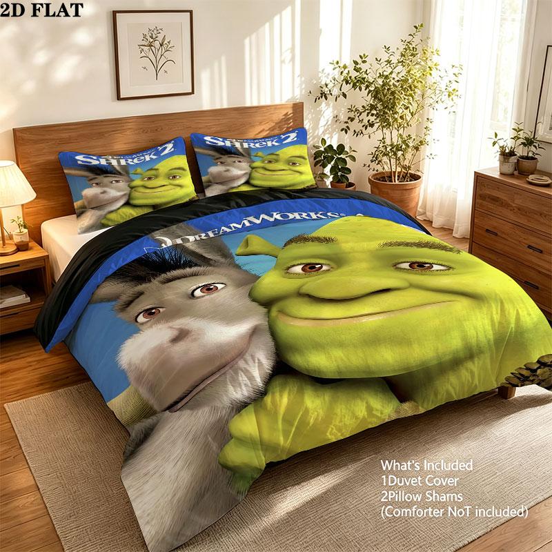 Sherk Bedding Quilt Set Quilt Cover Pillowcase Home Decoration Birthday Gift (1 * duvet cover + 2 * pillowcase, without core)