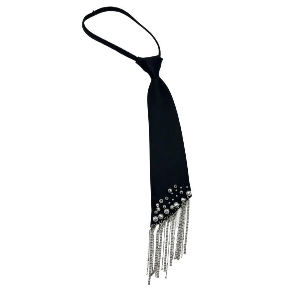 Korean Style Lazy Person Neck Tie Adjustable Casual Pre Tied Neck Tie Temperament Easy To Wear Hand-beaded Long Necktie Parties