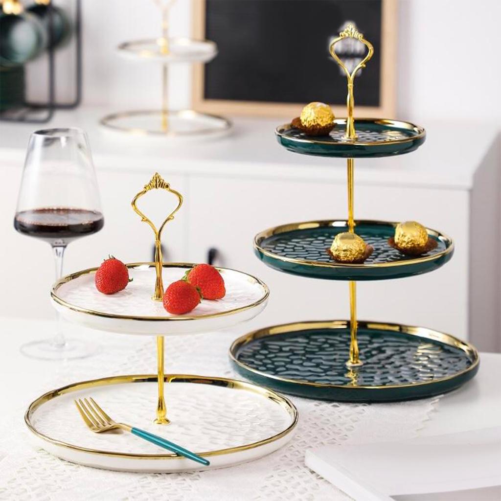 2 Tier Cupcake Stand Ceramic Elegant Dessert Plates Stand Serving Tray Containers for Cookies Birthday Home Dinner Wedding