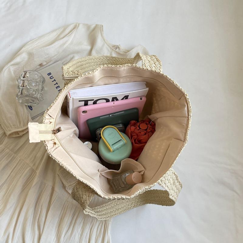 Yogodlns Летняя соломенная большая вместительная женская сумка через плечо с кисточками и плетеной пляжной сумкой-тоут