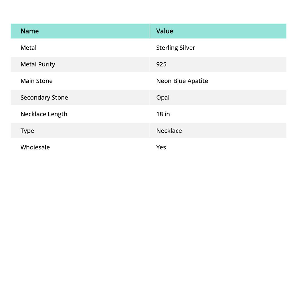 Неоново-голубой апатит, опал драгоценный камень 925 стерлинговое серебро ювелирное ожерелье 18"