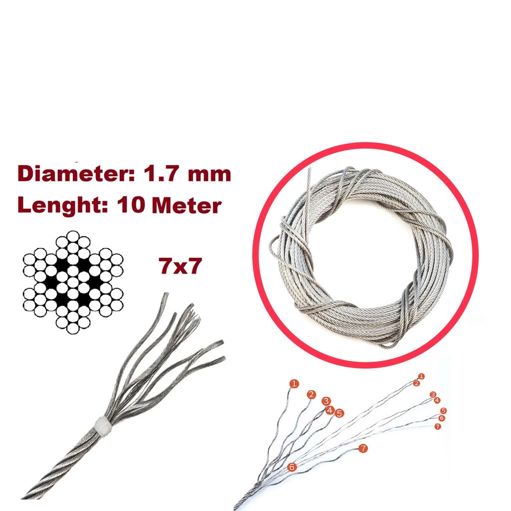 BWR5474-1 Window Regulator Repair Cable Steel Wire Rope 7x7 Diameter: 1.7 mm Length : 10 meter for Car Window Regulator