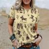 Summer Women T-Shirts Short Sleeved West Cowboy Horse Print Tops 2024 Fashion Blouse For Women Oversized Vintage Female Clothing