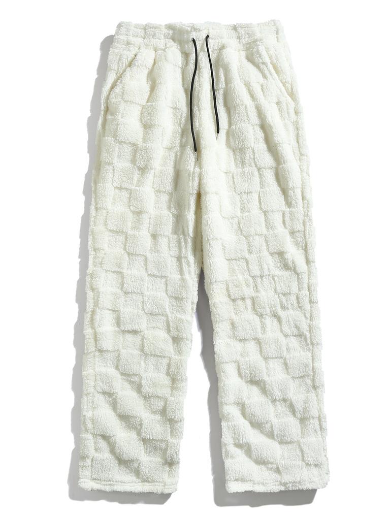 Мужские прямые клетчатые теплые спортивные повседневные брюки на кулиске