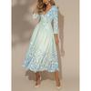 Women's Fashion Spring Fall Flower Pattern Print Long Sleeve V-Neck High Waist Casual Dresses