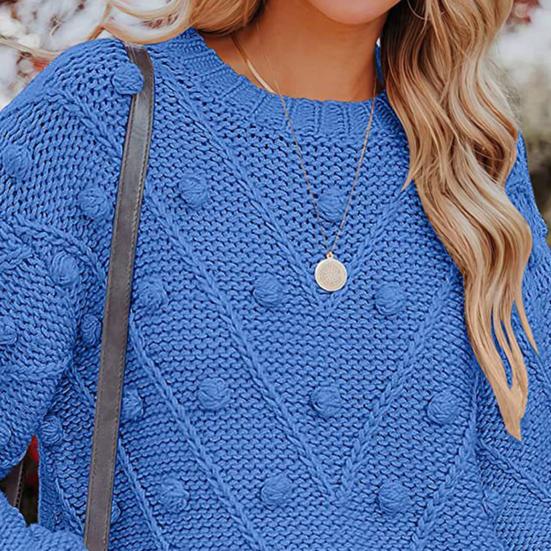 Women Sweater Tops Round Neck Long Sleeve Jacquard Decor Knitted Tops Solid Color Loose Fit Jumper