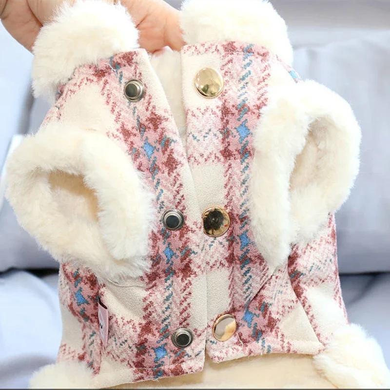 Warm Winter Dog Vest for Small to Medium Dogs Soft Plush Pet Clothes with Fur Collar Comfortable Puppy Coat