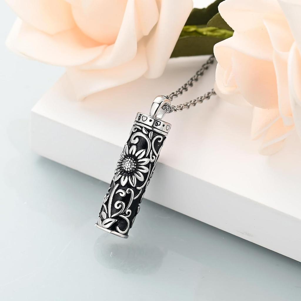 Шайво Ожерелье-урна в форме цилиндра для праха для женщин и мужчин Подсолнух Кремационное ювелирное изделие Флакон Памятный кулон для близкого человека