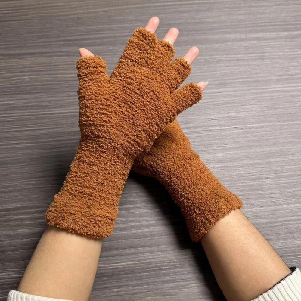 Женские Митенки для Девочек Утепленные Зимние Теплые Перчатки Защищающие от Холода Перчатки без Пальцев