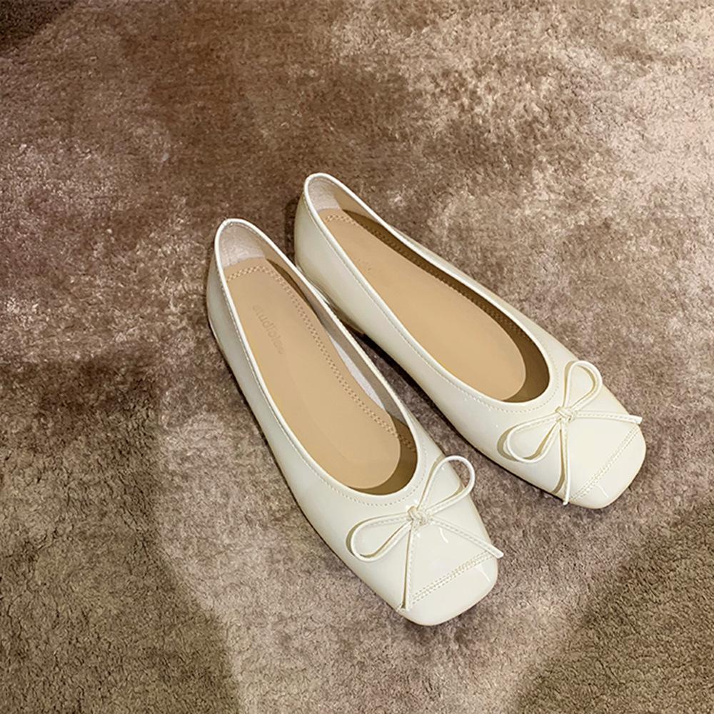 Grape Mother Studiolee Sweet Temperament Versatile Bow Square Head Small Thick Heel Light Mouth Ballet Style Single Shoes Women
