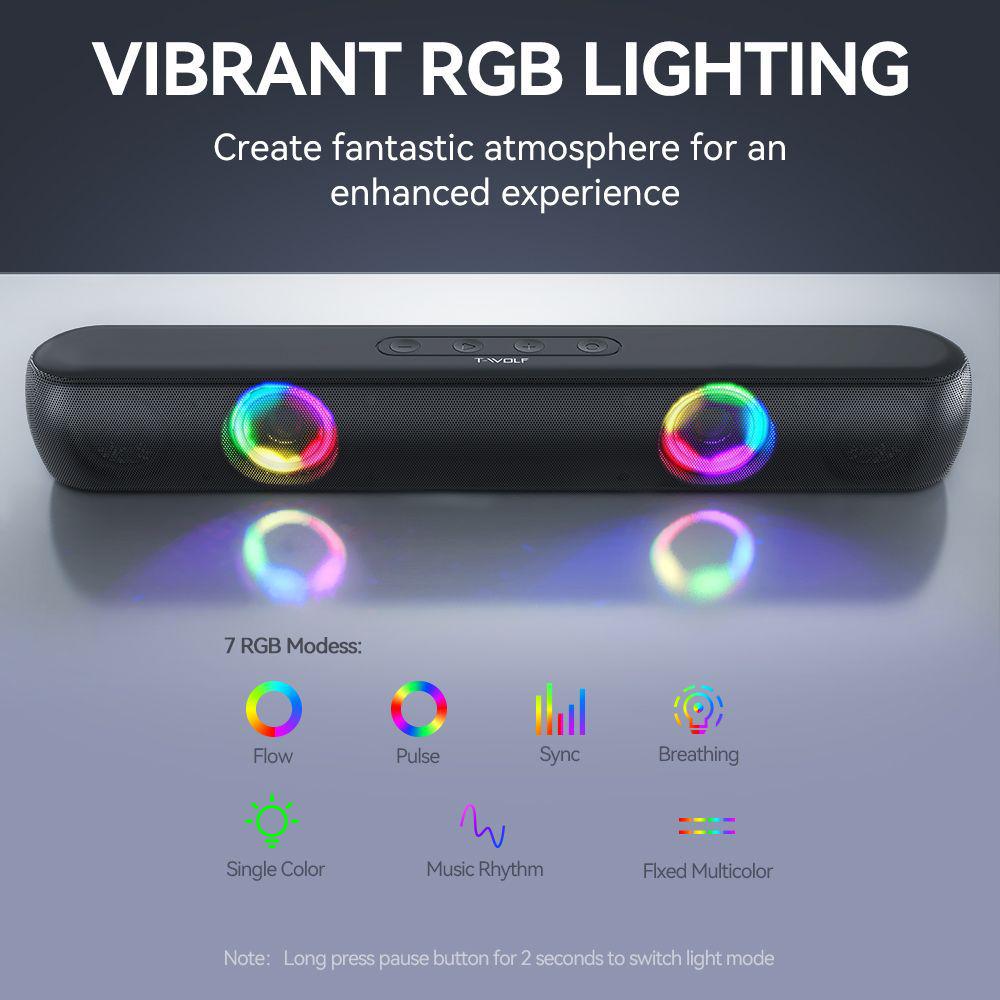 Bluetooth-колонка для рабочего стола T-WOLF B320 с мощным басом и RGB-подсветкой