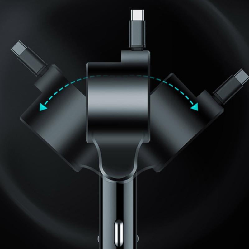 Портативное автомобильное зарядное устройство с выдвижным шнуром, поддержка быстрой зарядки PD30W, совместимость с широким диапазоном напряжений 12В-24В для телефонов