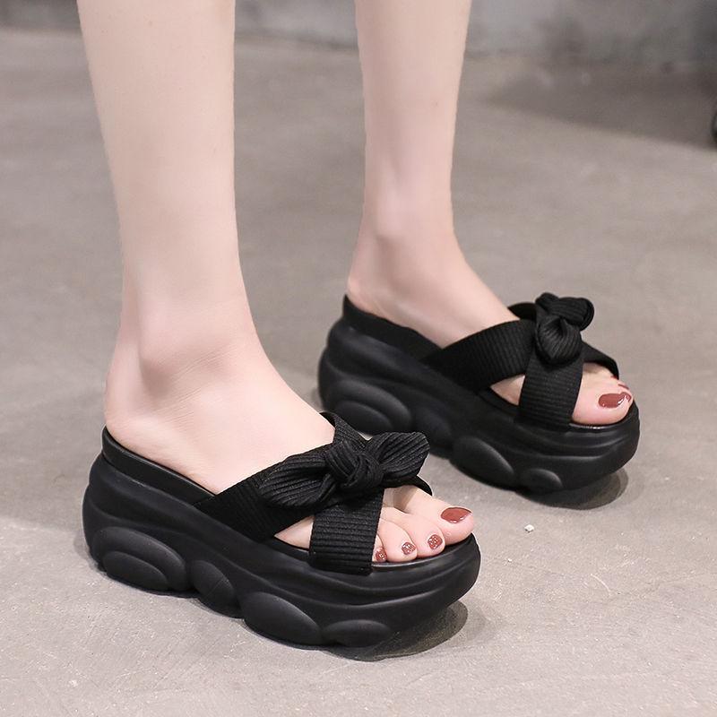 Модные женские шлепанцы и женские сандалии для улицы Каваи Обувь на каблуке Милые С бантом Шлепанцы Абрикосовый 39 Новый стиль Мода Роскошь Стильный