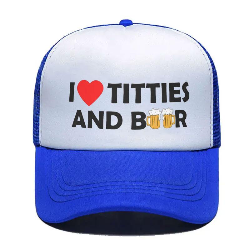 New Fashion Unisex I Heart Titties And Beer Trucker Hat Adult Adjustable Baseball Cap for Unisex Women Snapback Caps dropshipping