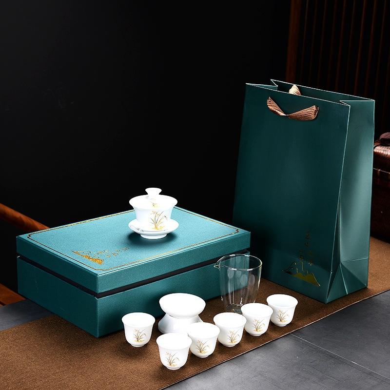 10 household Kung Fu tea set sets, high-white porcelain blue-and-white tea sets, one business gift