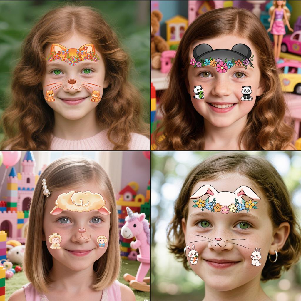 Наклейка тату на лицо для девочек, милая мультяшная животная, для фестивальной вечеринки, макияж, наклейки тату на лицо, женская, мужская, украшения для лица, временная татуировка