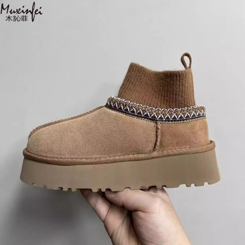 Women's velvet socks with ethnic snow boots, winter new warm and casual thick soled cotton shoes, fashionable short boots