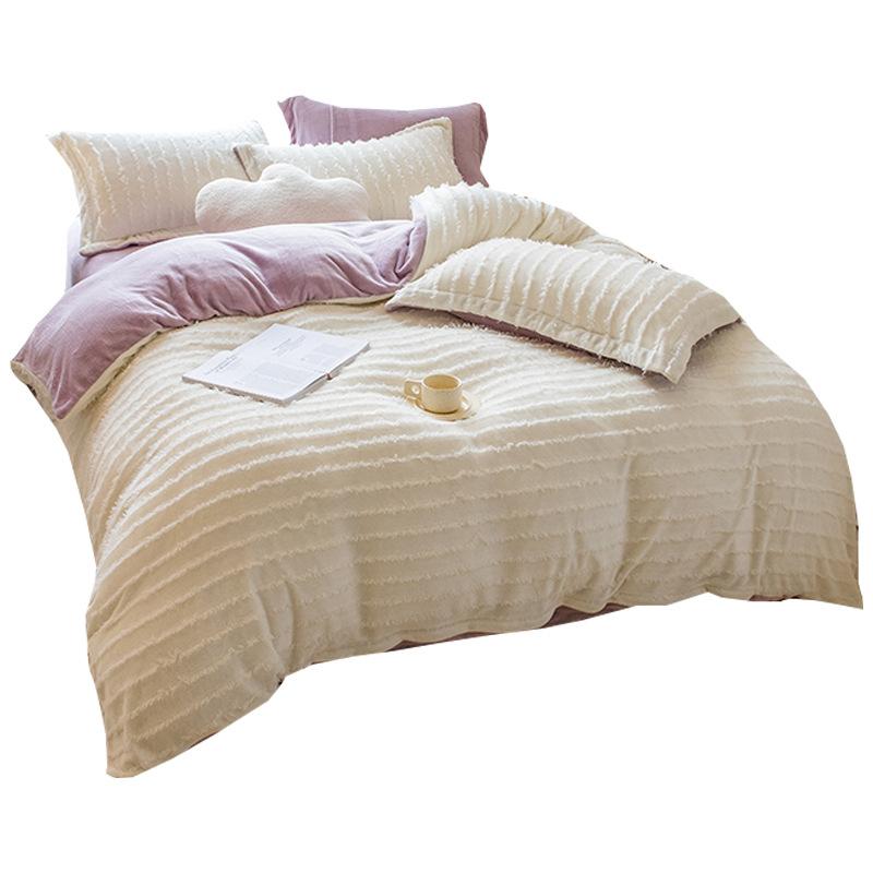 Ins однотонное молочное бархатное одеяло из четырех частей с бахромой кораллового бархата, зимнее фланелевое одеяло, пододеяльник, постельные принадлежности