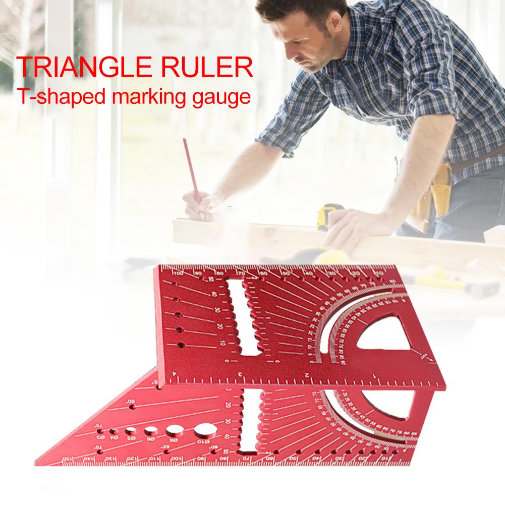 T-Type Ruler Layout Woodworking Wooden Square Aluminum Alloy Scriber Marking Layout Angle Calibration Guide Marker