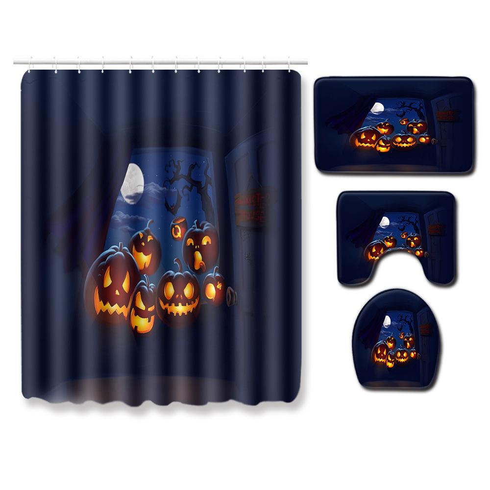 Halloween Shower Curtain Floor Mat Combination Four-Piece Set Bathroom Toilet Carpet Door Mat