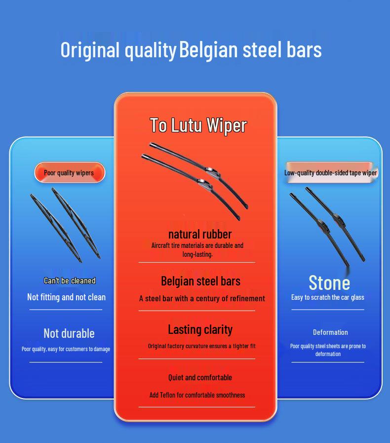 Silent Frameless Wiper Blade for Foton Aoling CTX Light Trucks, Six-Layer Rubber Strip