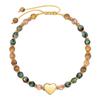 Natural Stone Picture Bracelet, African Pine Heart Pendant, Pink Quartz Gold Bead Partition Bracelet, Stone Heart Bracelet for Women