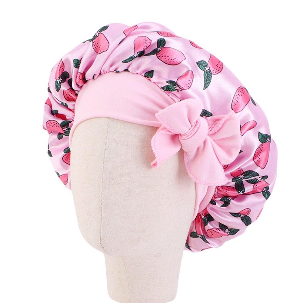 Boy Girls Flower Printed Band Bow Satin Bonnet Hair Beanie Shower Cap Sleep Hat